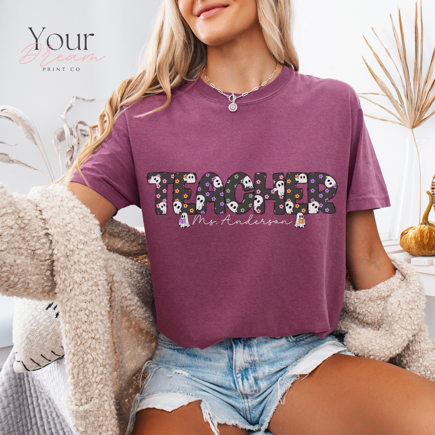 Personalized Teacher Halloween Ghost Shirt – Custom Name Spooky Teacher Gift