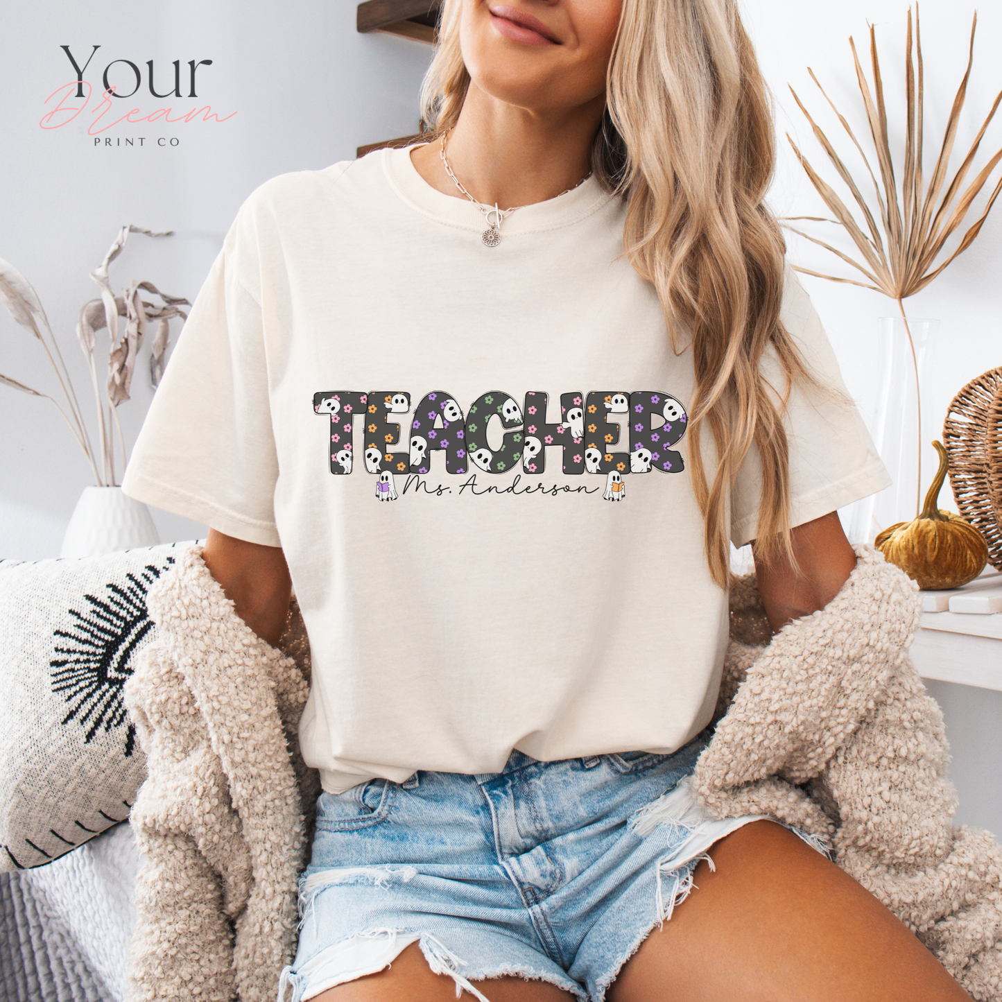 Personalized Teacher Halloween Ghost Shirt – Custom Name Spooky Teacher Gift
