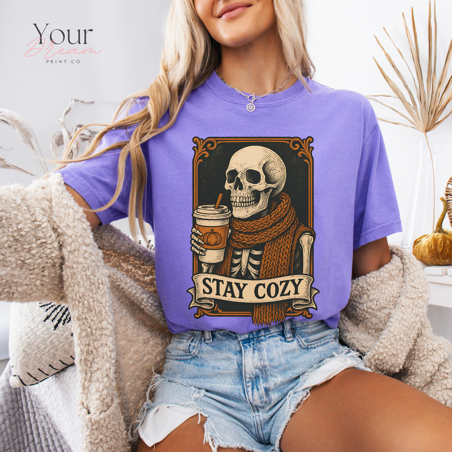 Skeleton Coffee Lover T-Shirt, Halloween tshirt, Cozy Season tshirt