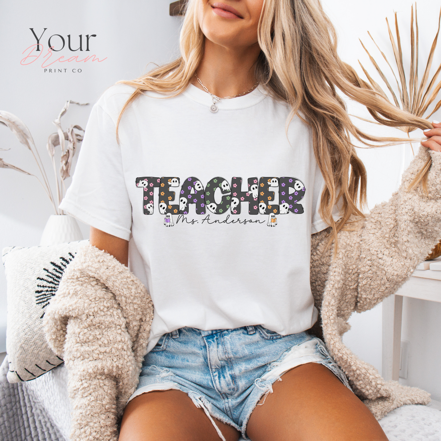 Personalized Teacher Halloween Ghost Shirt – Custom Name Spooky Teacher Gift