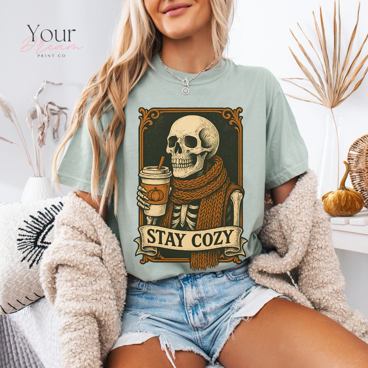 Skeleton Coffee Lover T-Shirt, Halloween tshirt, Cozy Season tshirt