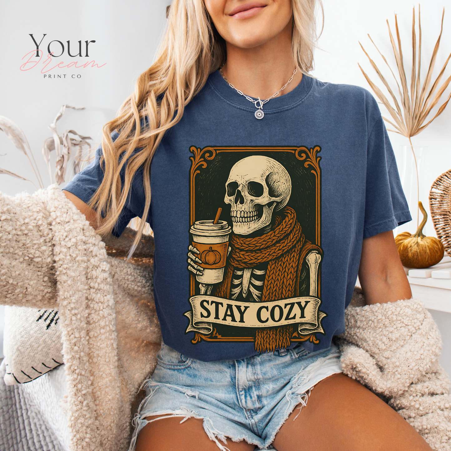 Skeleton Coffee Lover T-Shirt, Halloween tshirt, Cozy Season tshirt