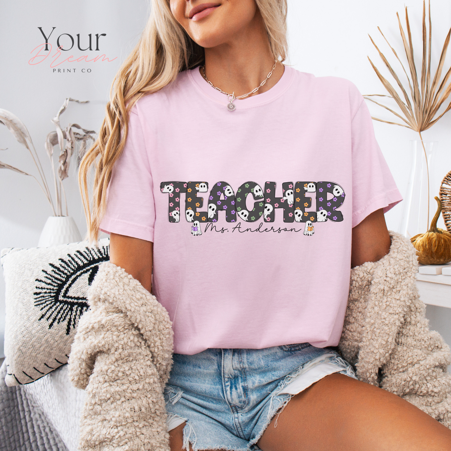 Personalized Teacher Halloween Ghost Shirt – Custom Name Spooky Teacher Gift