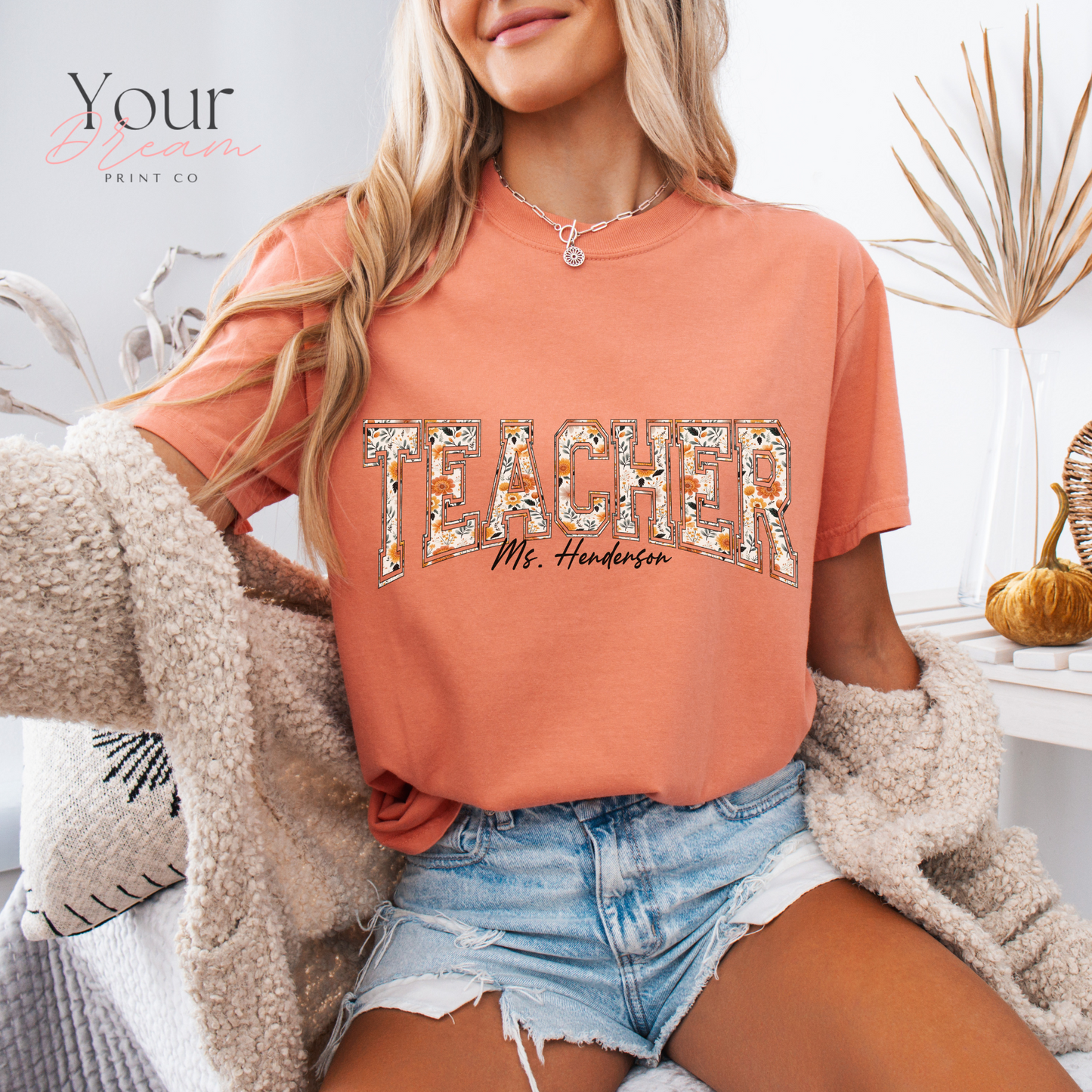 Custom Teacher Fall Varsity Shirt – Personalized Name Gift for Educators