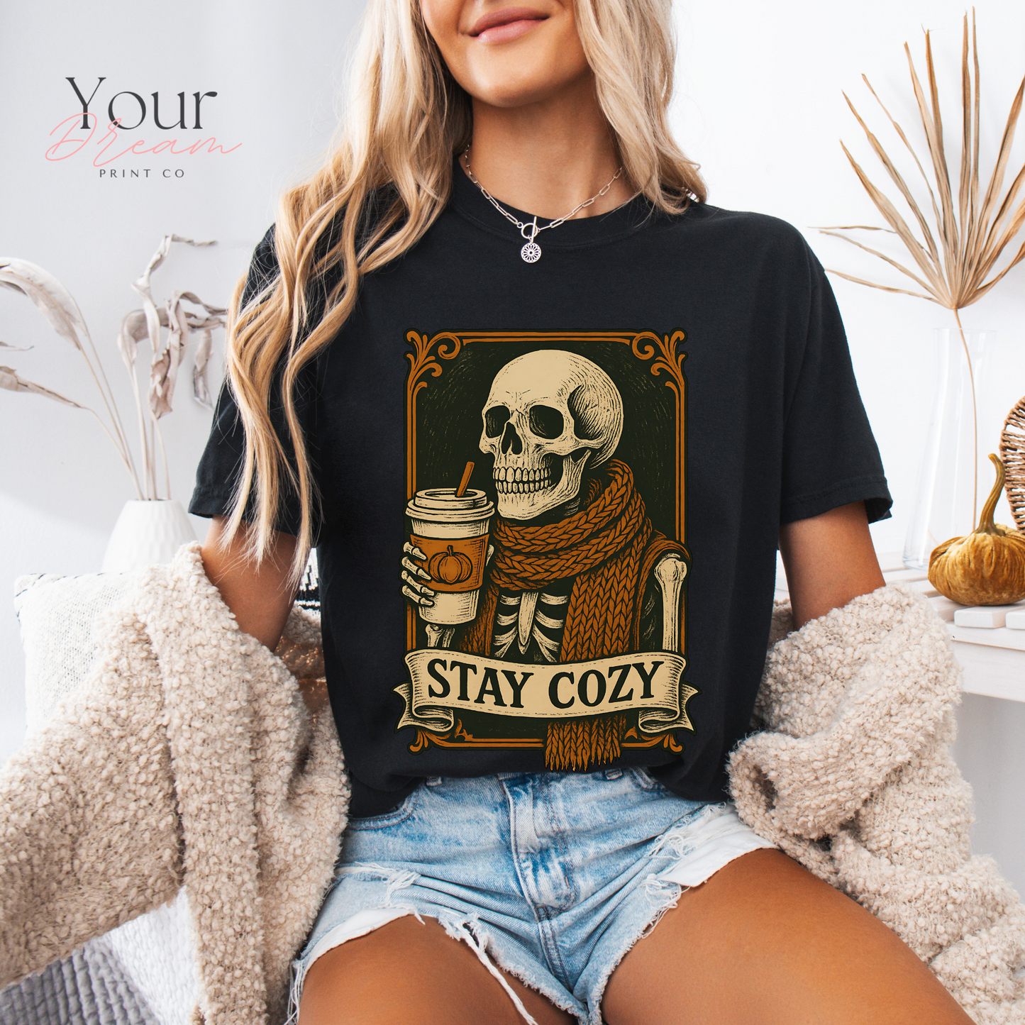 Skeleton Coffee Lover T-Shirt, Halloween tshirt, Cozy Season tshirt