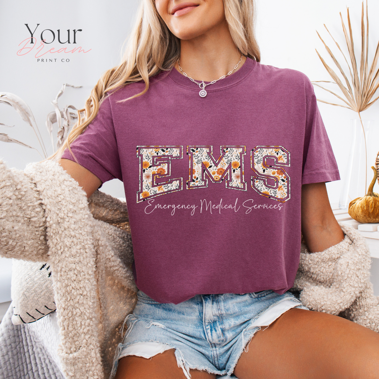 Ems Shirt, Ems Nurse Floral Shirt, Emergency Medical Services Shirt, Nurse Appreciation Gift