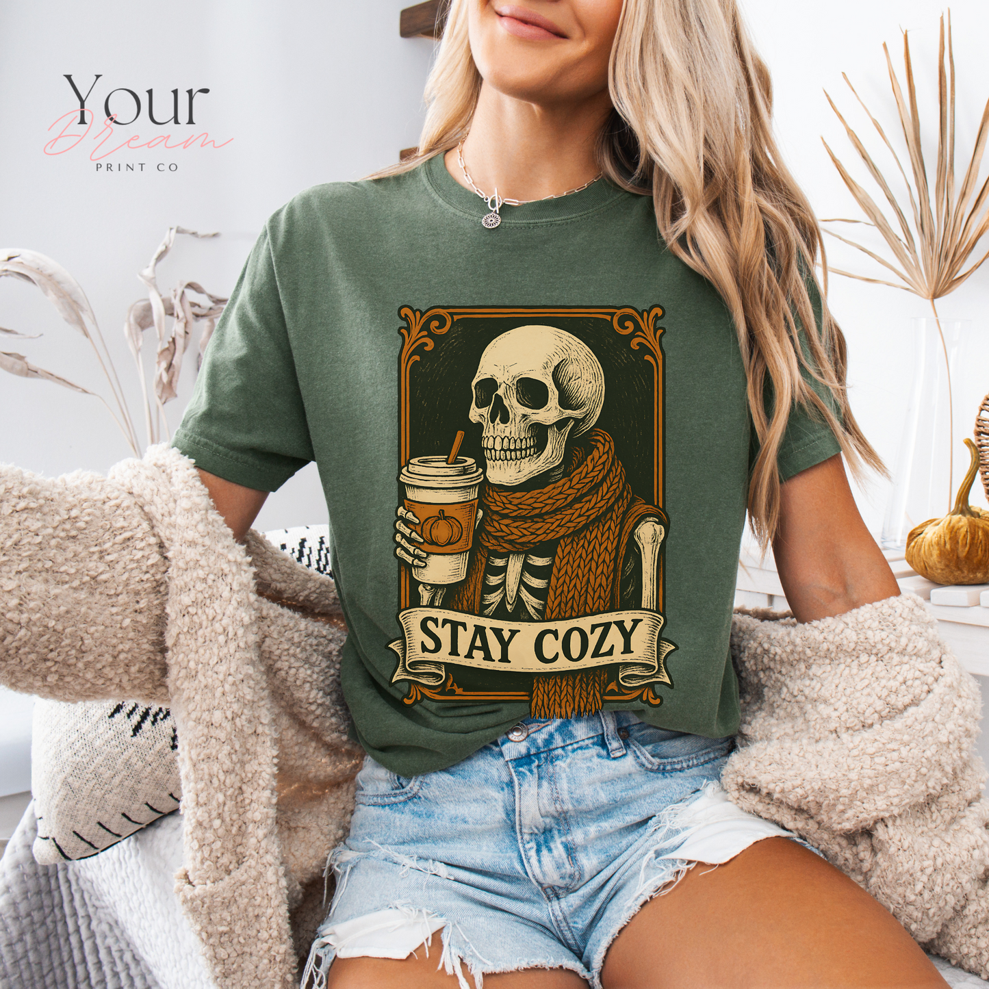 Skeleton Coffee Lover T-Shirt, Halloween tshirt, Cozy Season tshirt