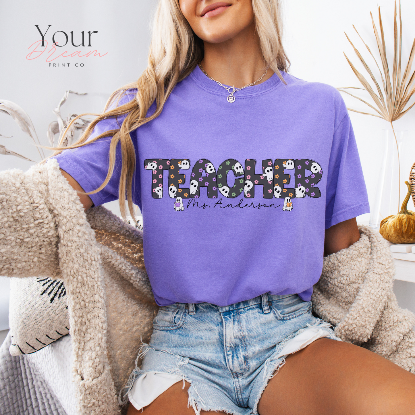 Personalized Teacher Halloween Ghost Shirt – Custom Name Spooky Teacher Gift