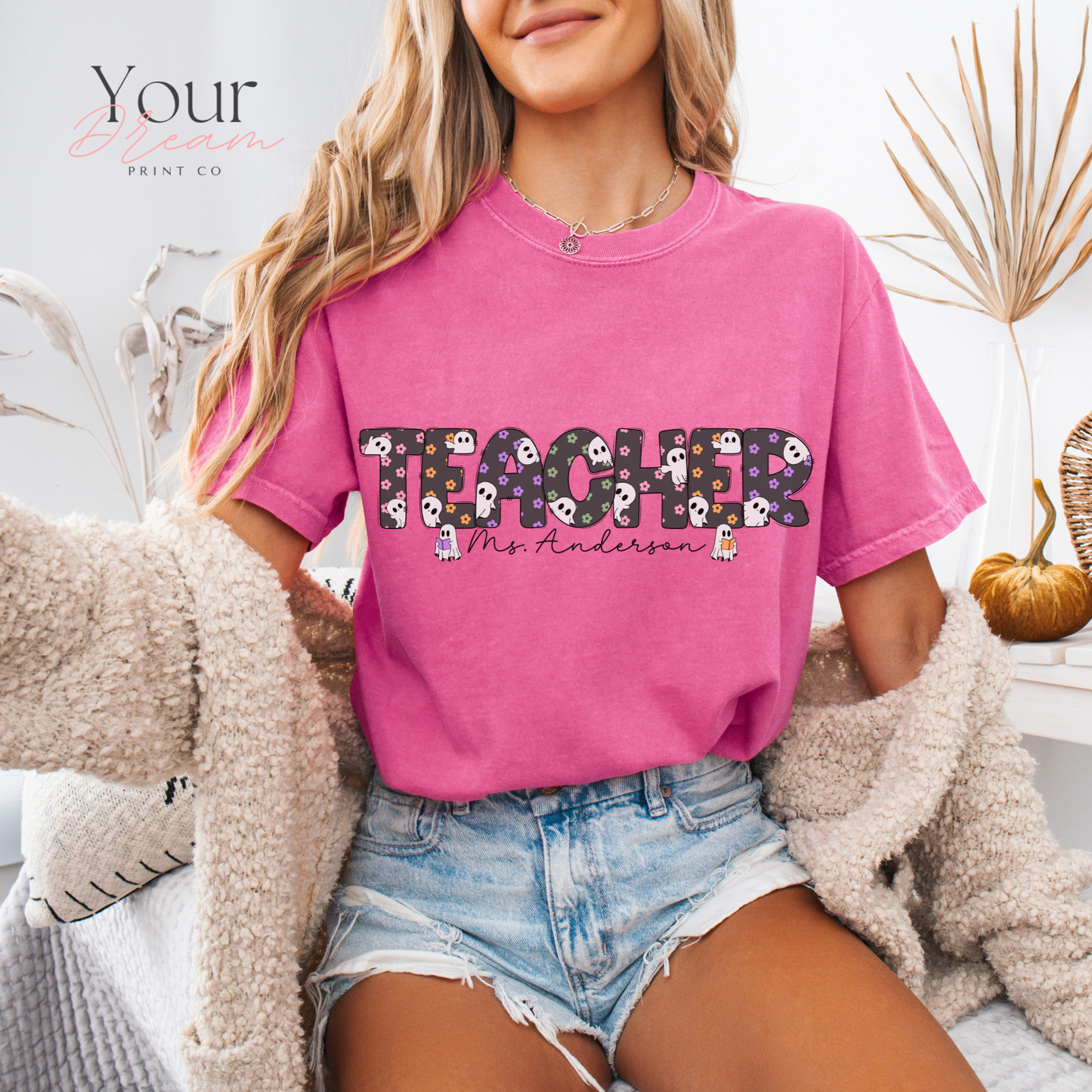 Personalized Teacher Halloween Ghost Shirt – Custom Name Spooky Teacher Gift