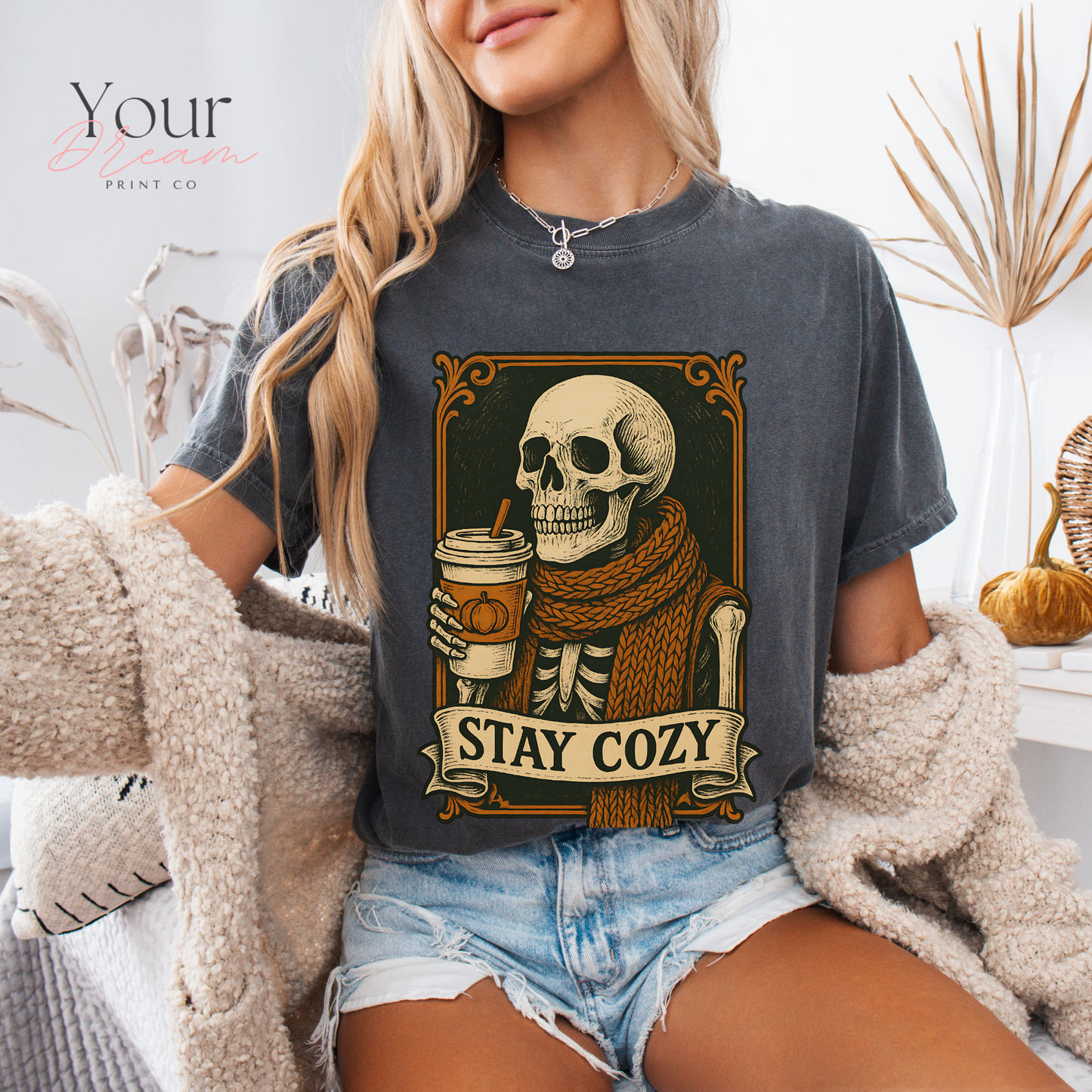 Skeleton Coffee Lover T-Shirt, Halloween tshirt, Cozy Season tshirt