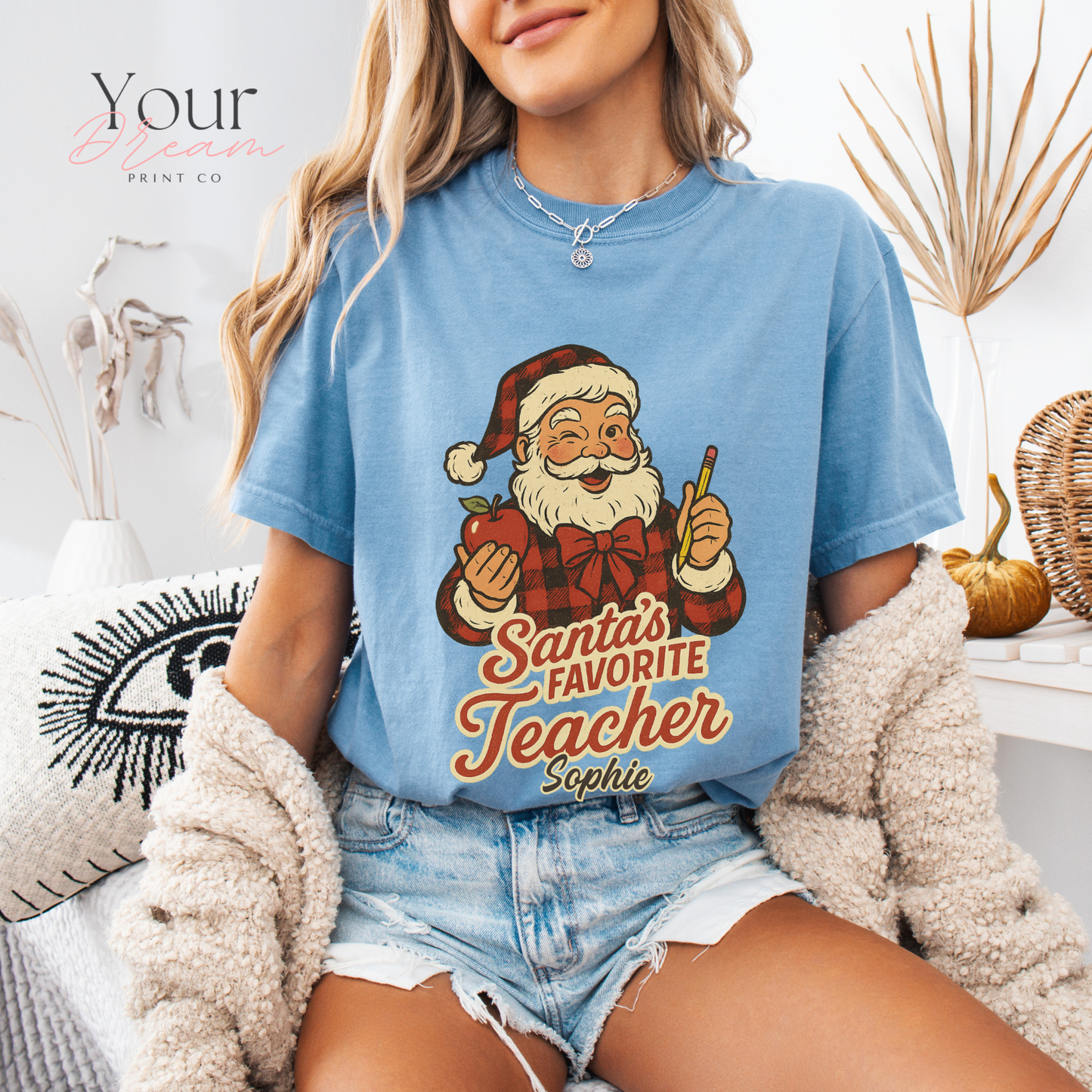Personalized Santa’s Favorite Teacher Shirt • Custom Name Christmas Teacher Sweatshirt • Holiday Teacher Gift