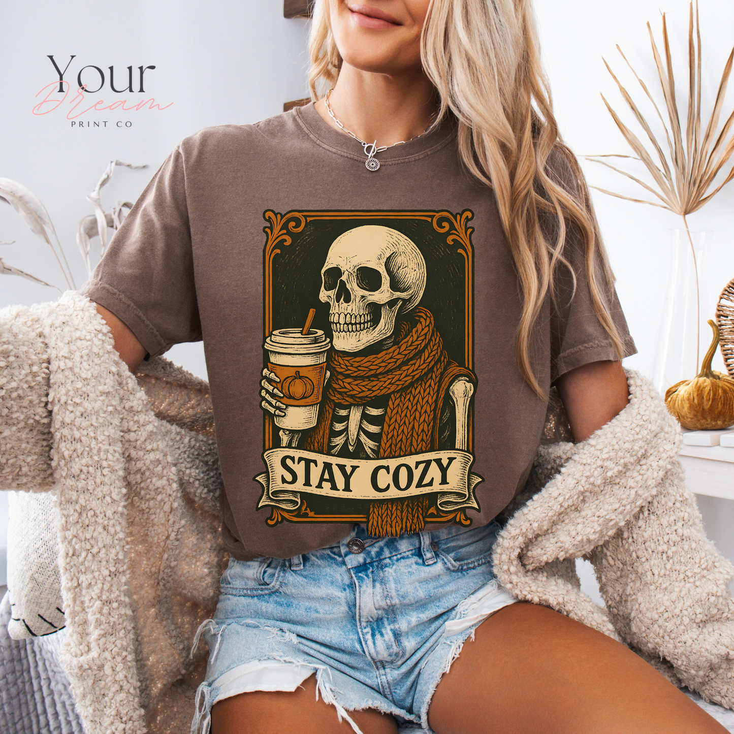 Skeleton Coffee Lover T-Shirt, Halloween tshirt, Cozy Season tshirt
