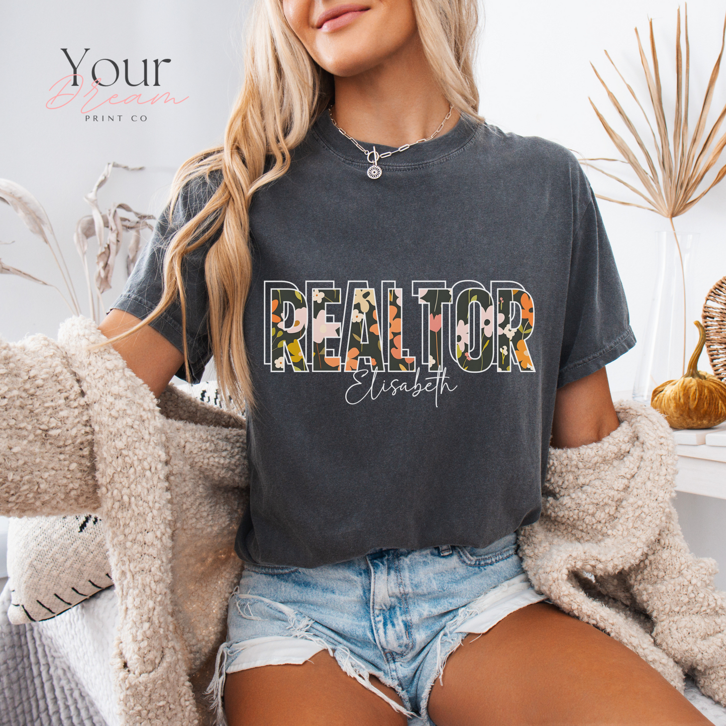 Personalized Realtor Autumn T-Shirt – Fall Leaves Design – Custom Real Estate Agent Tee