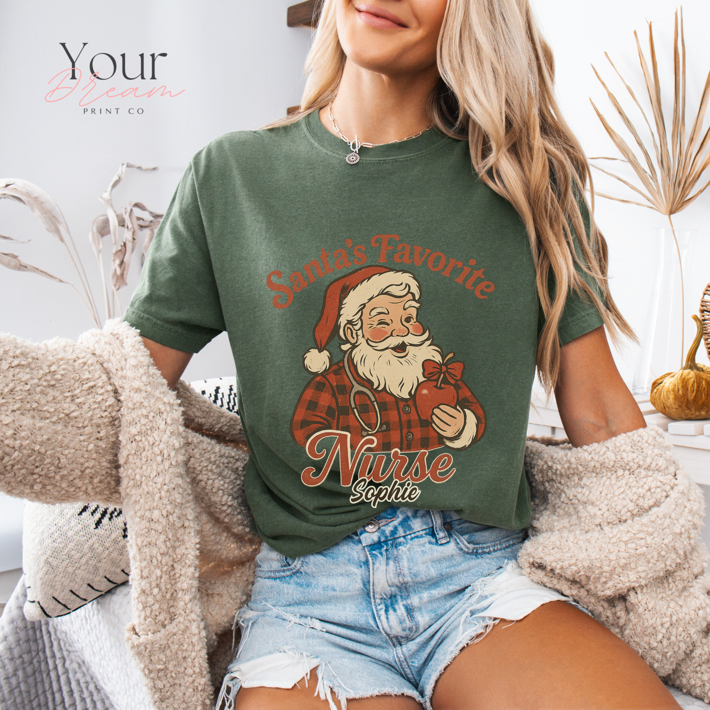 Personalized Santa’s Favorite Nurse Shirt • Custom Name Christmas Nurse Sweatshirt • Holiday Nurse Gift