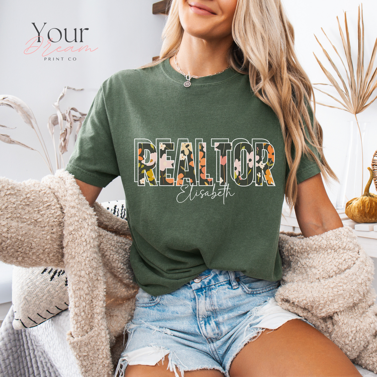 Personalized Realtor Autumn T-Shirt – Fall Leaves Design – Custom Real Estate Agent Tee
