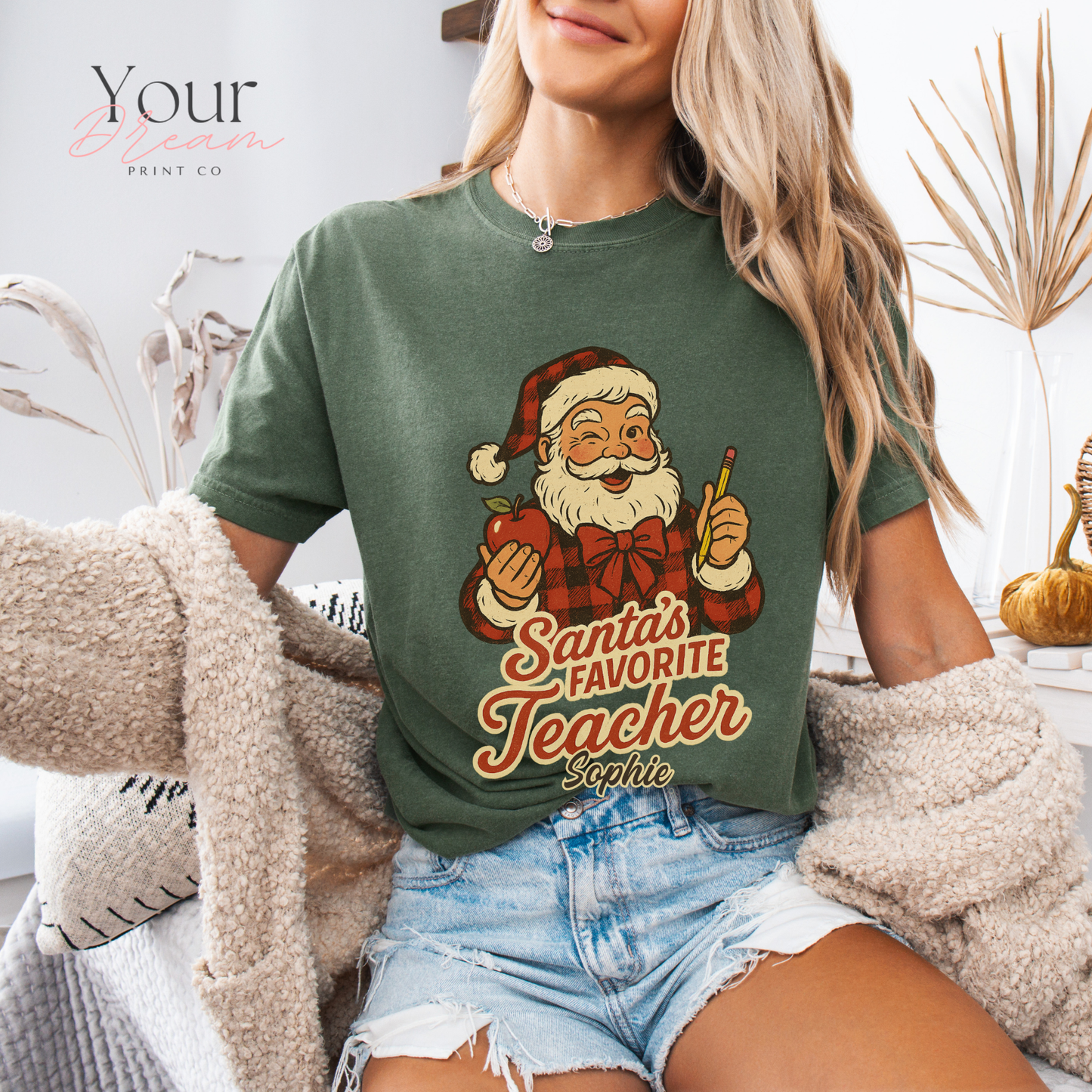 Personalized Santa’s Favorite Teacher Shirt • Custom Name Christmas Teacher Sweatshirt • Holiday Teacher Gift