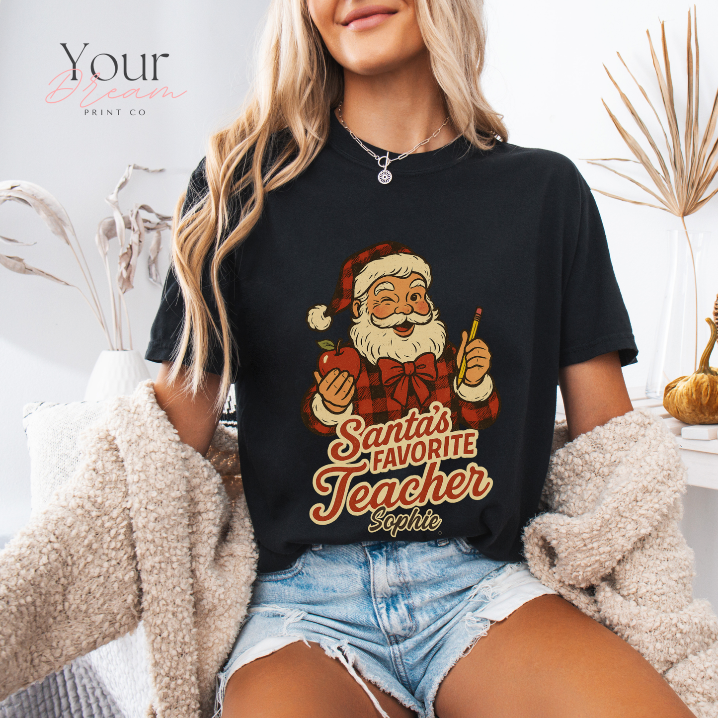 Personalized Santa’s Favorite Teacher Shirt • Custom Name Christmas Teacher Sweatshirt • Holiday Teacher Gift