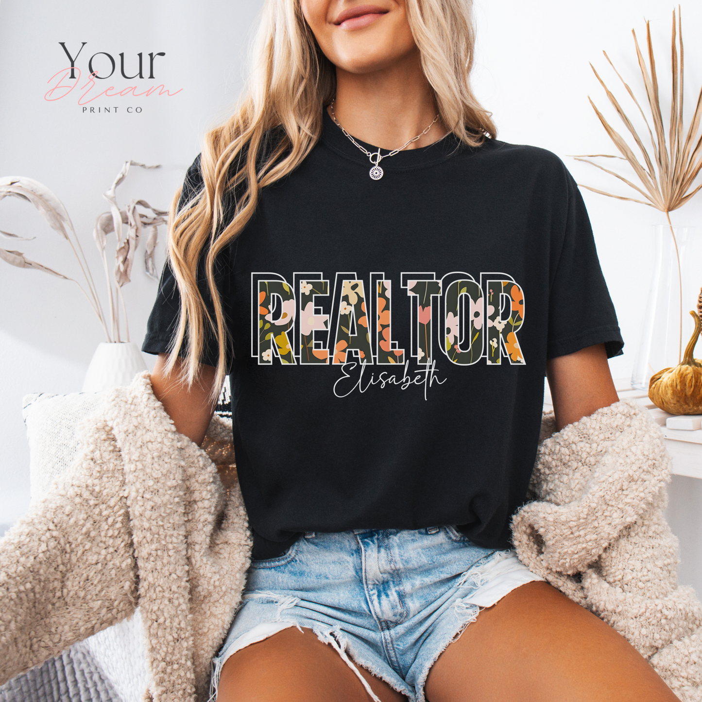 Personalized Realtor Autumn T-Shirt – Fall Leaves Design – Custom Real Estate Agent Tee