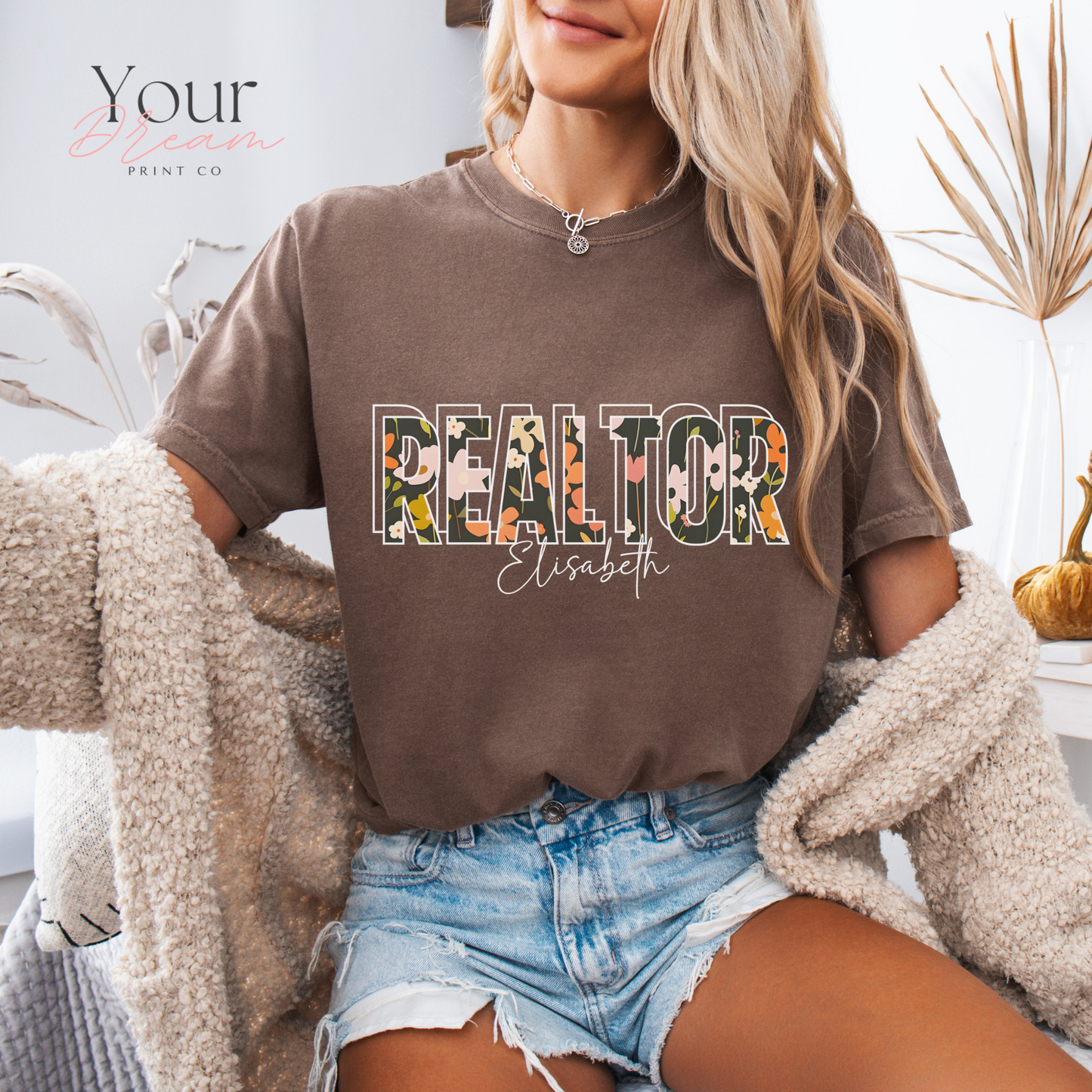 Personalized Realtor Autumn T-Shirt – Fall Leaves Design – Custom Real Estate Agent Tee