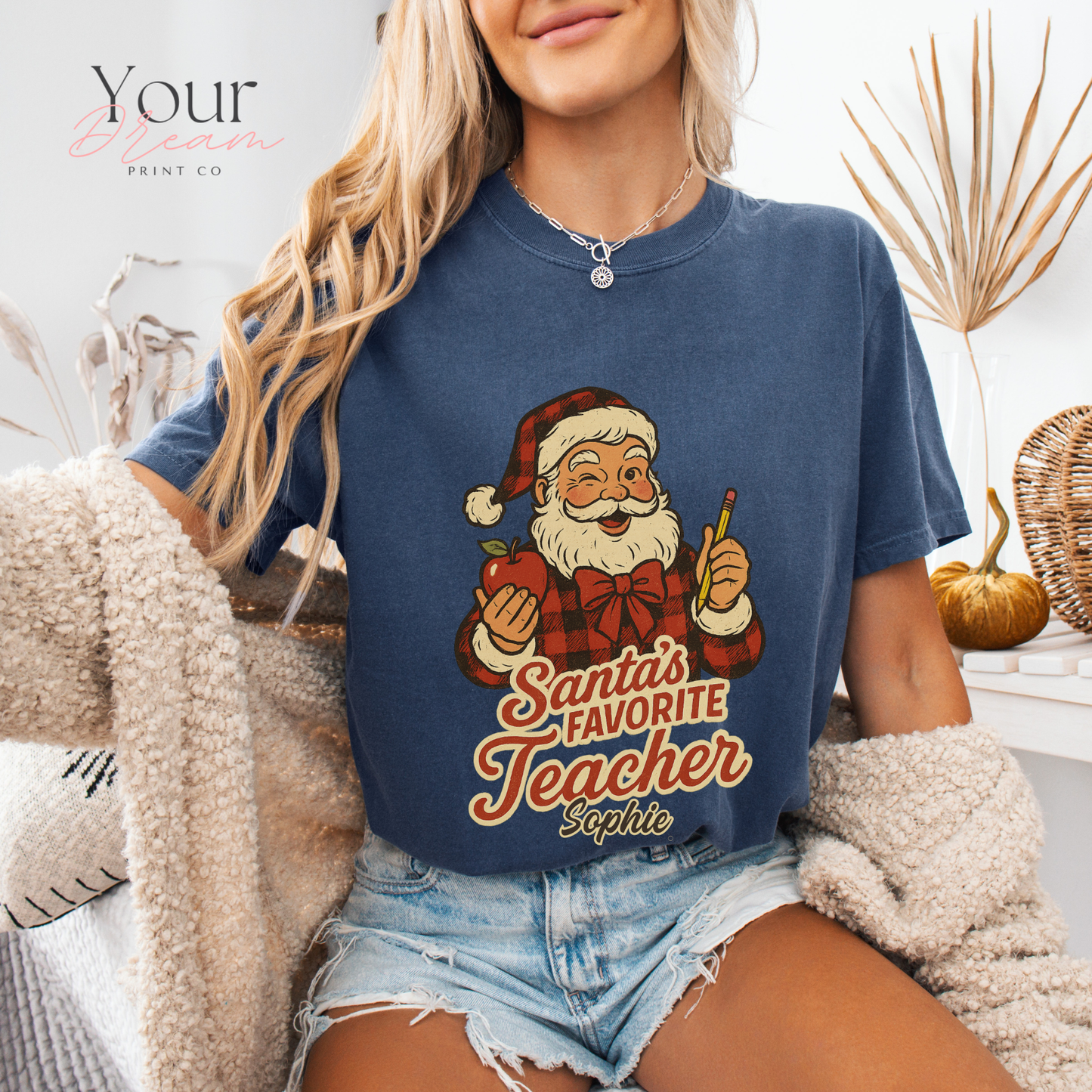 Personalized Santa’s Favorite Teacher Shirt • Custom Name Christmas Teacher Sweatshirt • Holiday Teacher Gift