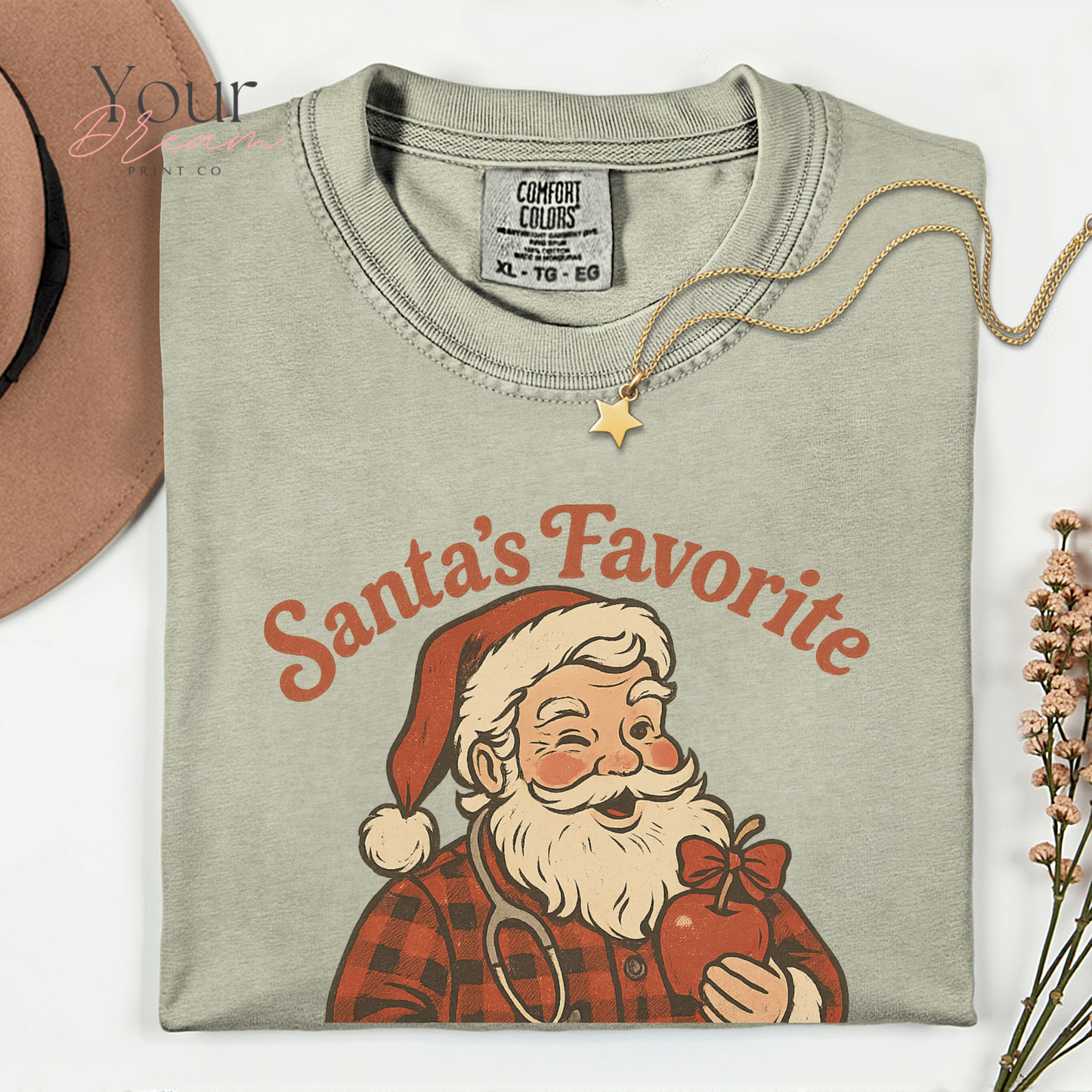 Personalized Santa’s Favorite Nurse Shirt • Custom Name Christmas Nurse Sweatshirt • Holiday Nurse Gift