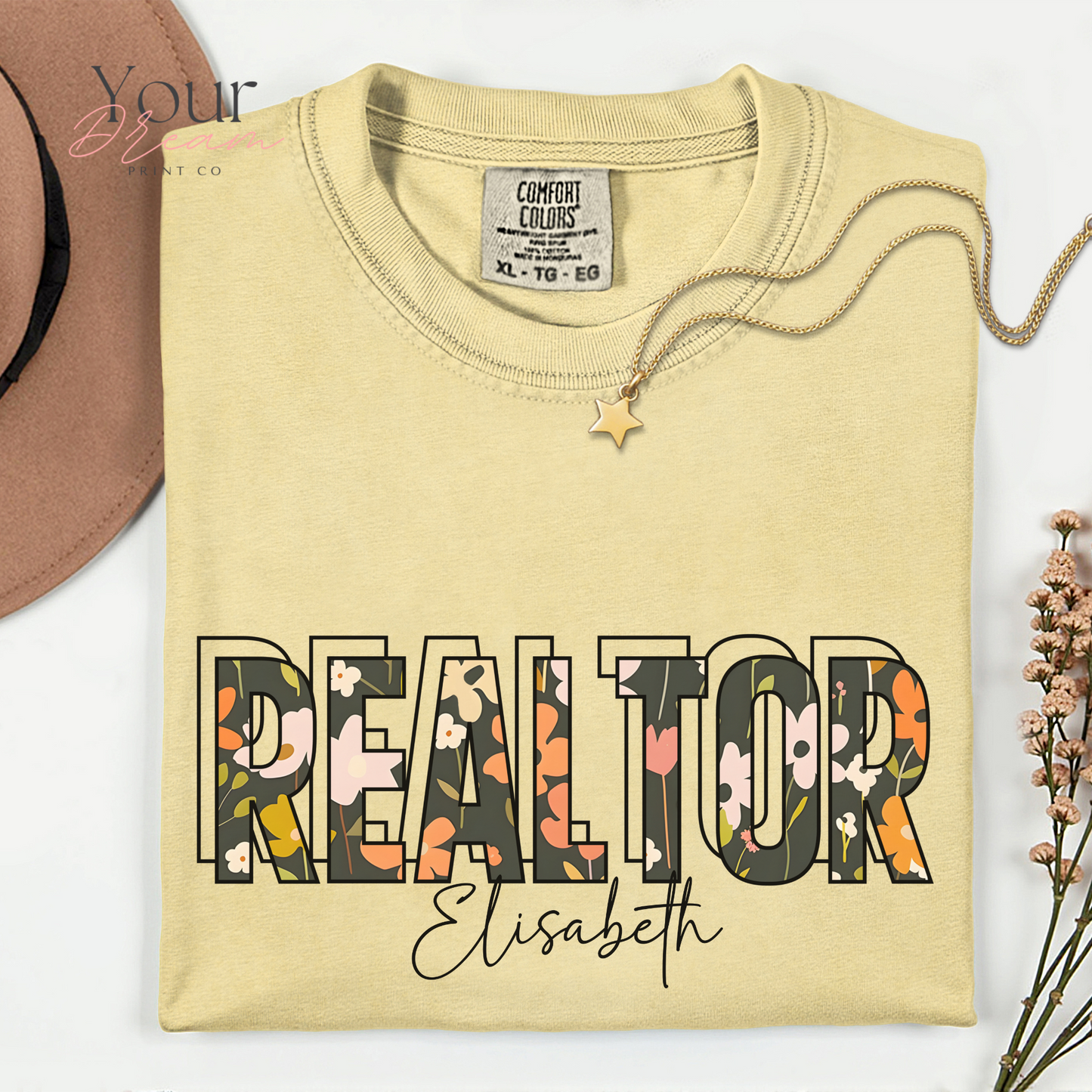 Personalized Realtor Autumn T-Shirt – Fall Leaves Design – Custom Real Estate Agent Tee