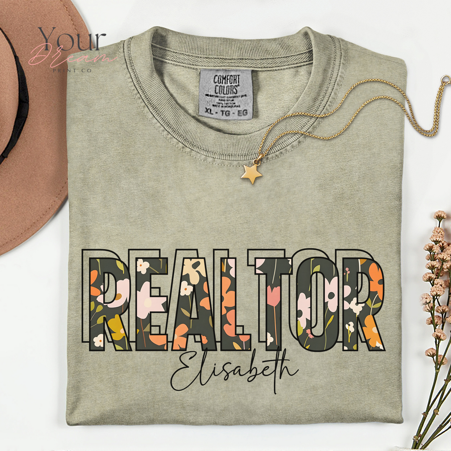 Personalized Realtor Autumn T-Shirt – Fall Leaves Design – Custom Real Estate Agent Tee