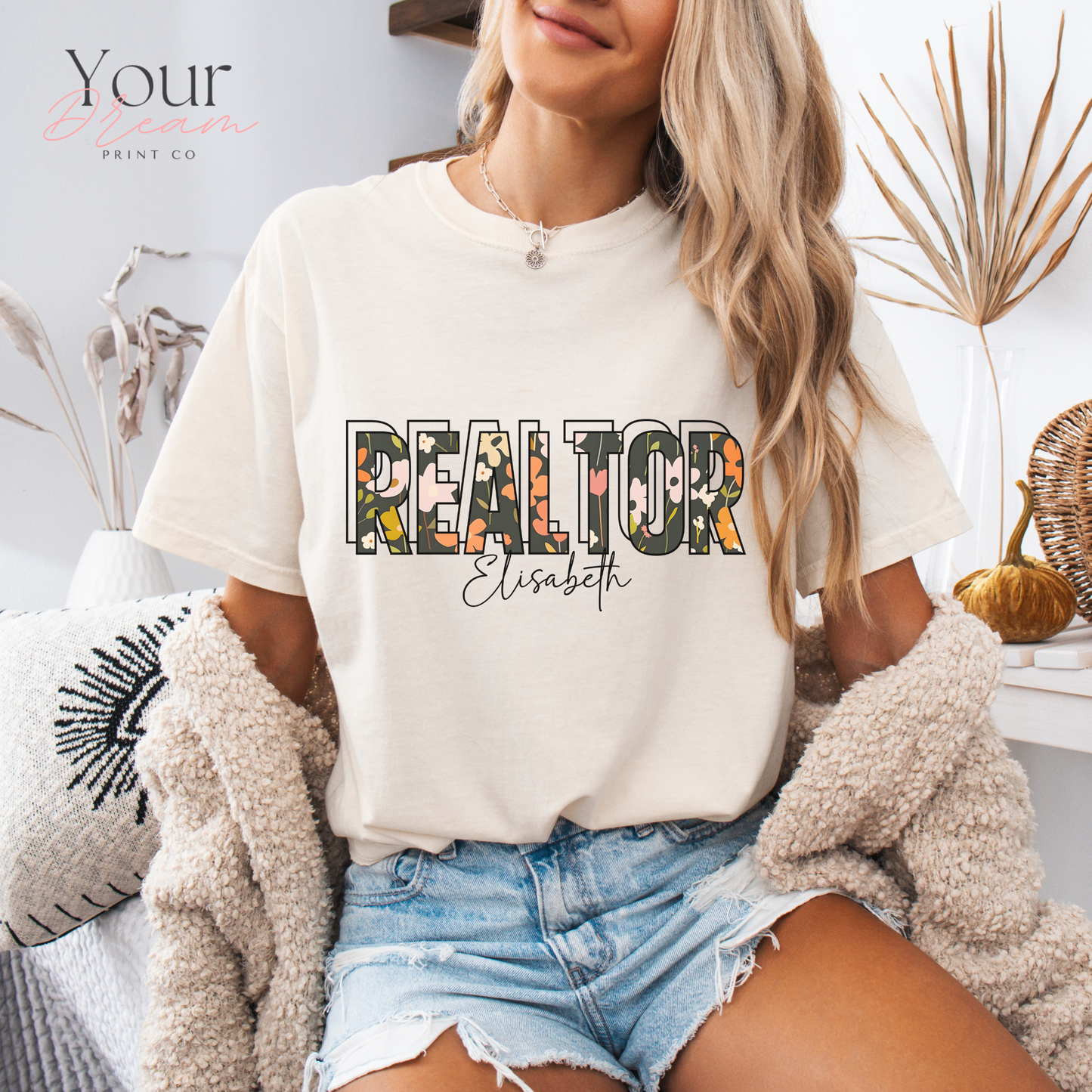 Personalized Realtor Autumn T-Shirt – Fall Leaves Design – Custom Real Estate Agent Tee