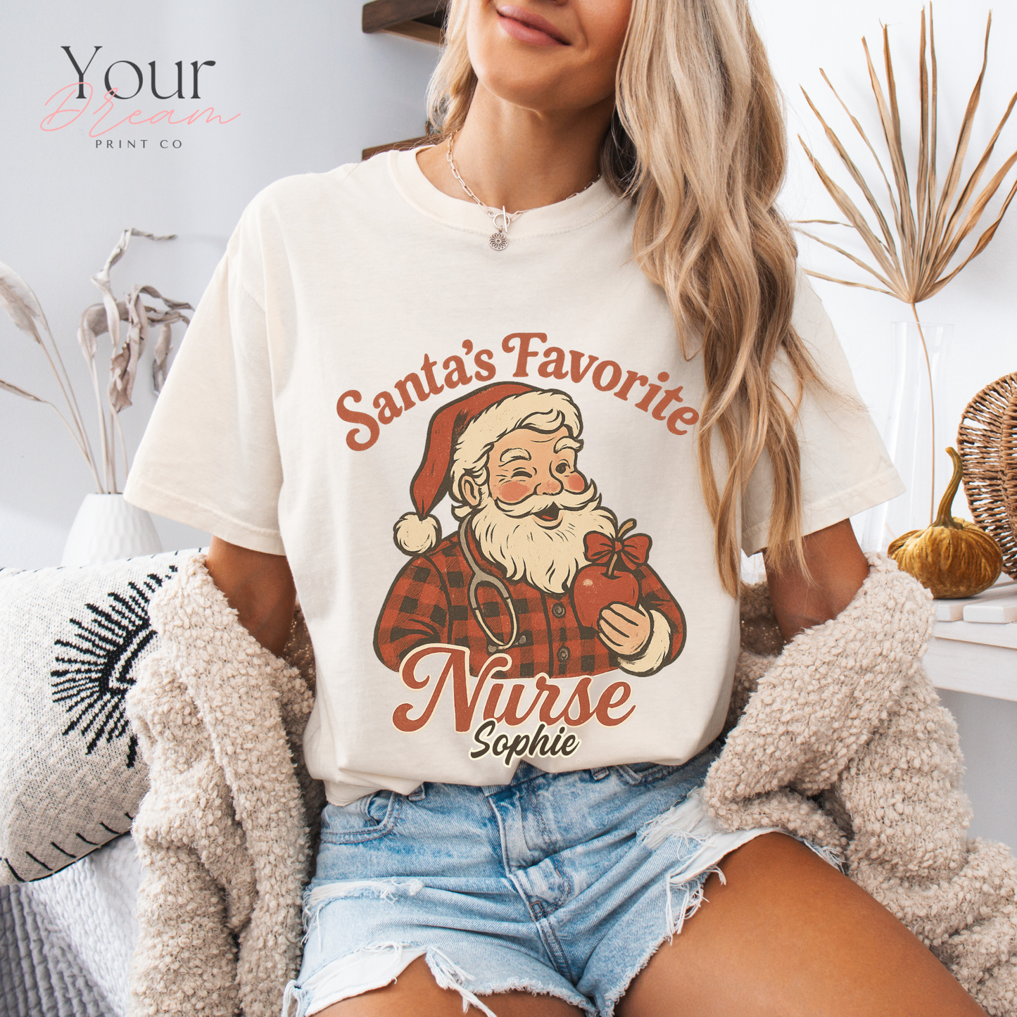 Personalized Santa’s Favorite Nurse Shirt • Custom Name Christmas Nurse Sweatshirt • Holiday Nurse Gift