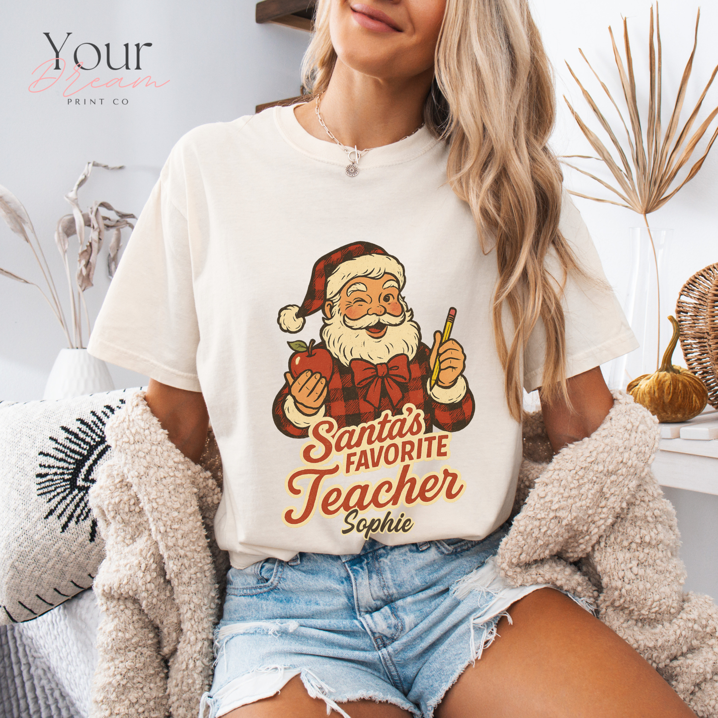 Personalized Santa’s Favorite Teacher Shirt • Custom Name Christmas Teacher Sweatshirt • Holiday Teacher Gift