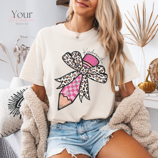 Kindergarten Teacher T-Shirt with Coquette Bow & Pencil Print –  Back to School Tee