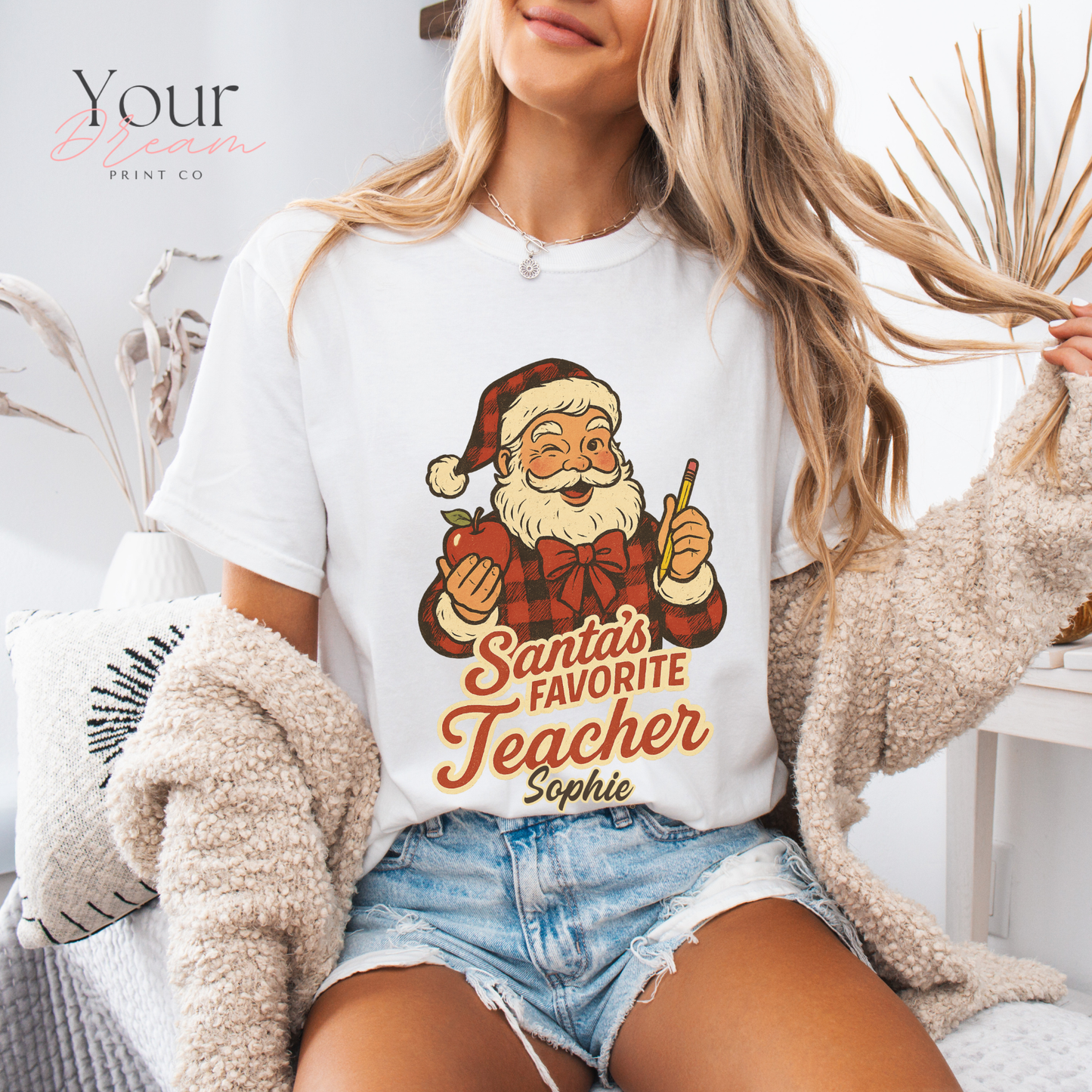 Personalized Santa’s Favorite Teacher Shirt • Custom Name Christmas Teacher Sweatshirt • Holiday Teacher Gift