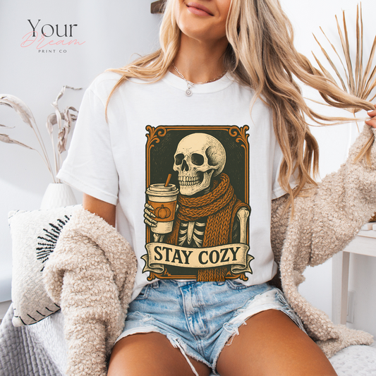 Skeleton Coffee Lover T-Shirt, Halloween tshirt, Cozy Season tshirt