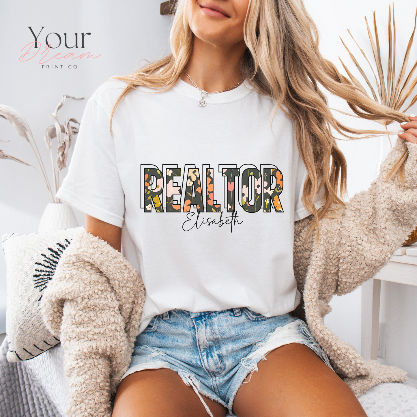 Personalized Realtor Autumn T-Shirt – Fall Leaves Design – Custom Real Estate Agent Tee