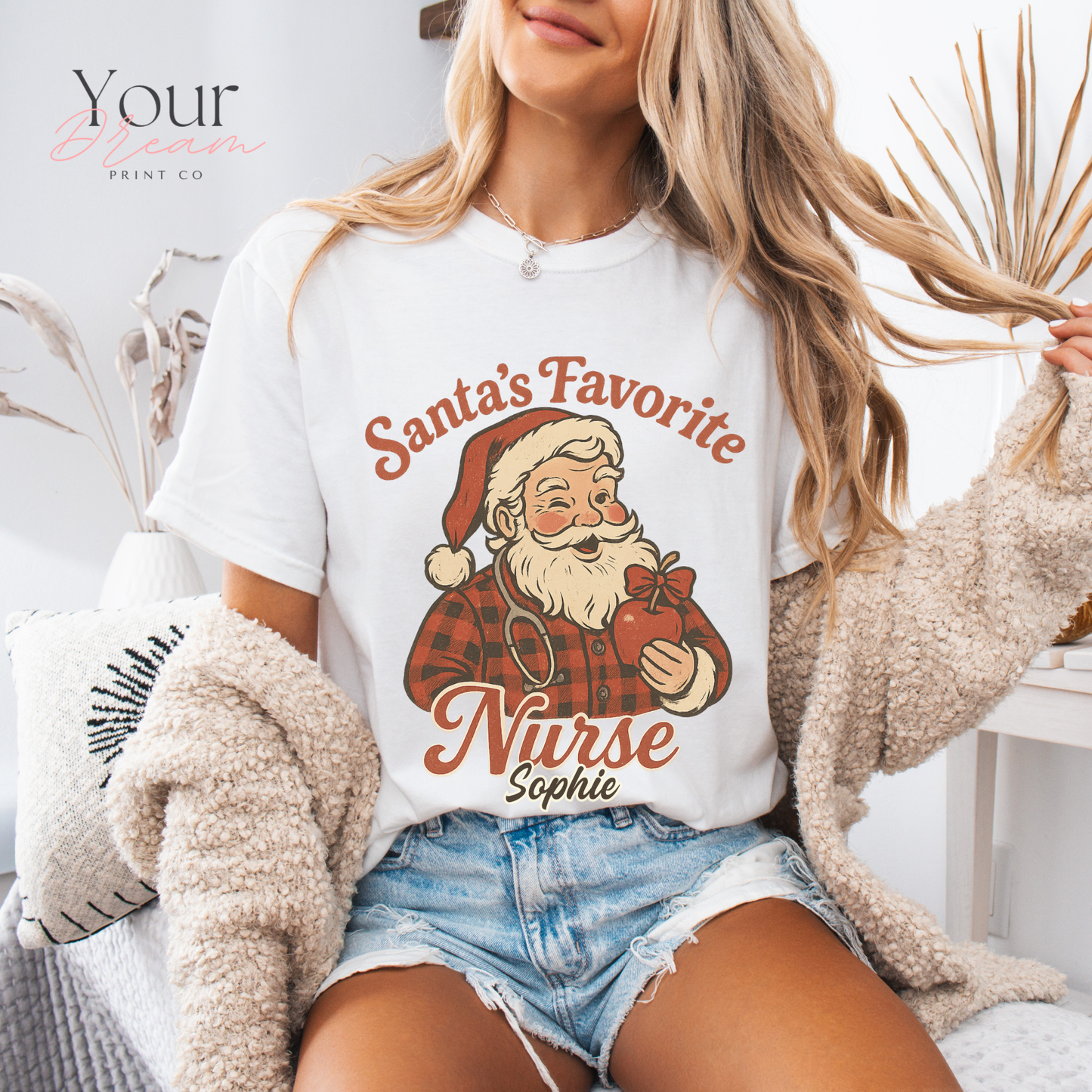 Personalized Santa’s Favorite Nurse Shirt • Custom Name Christmas Nurse Sweatshirt • Holiday Nurse Gift