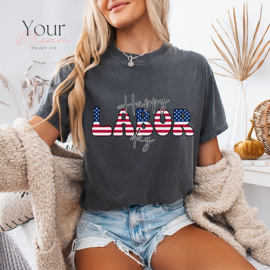 Labor Day Retro T-shirt, Comfort Colors Retro USA Shirt, Women's Patriotic Summer Shirt, Women's Patriotic Shirt, US Flag Shirts with Stars and Stripes