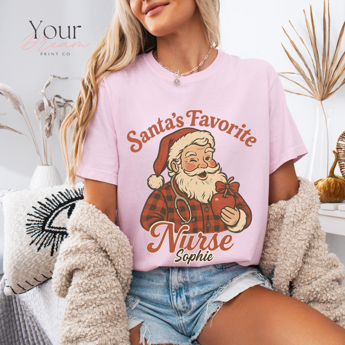 Personalized Santa’s Favorite Nurse Shirt • Custom Name Christmas Nurse Sweatshirt • Holiday Nurse Gift