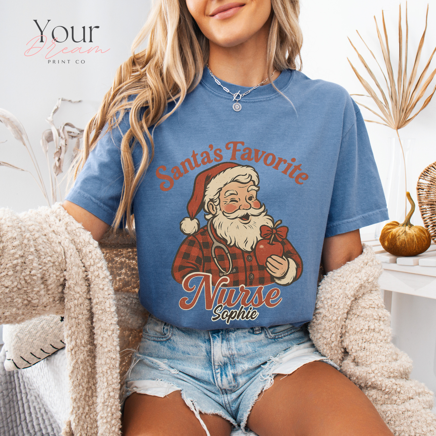 Personalized Santa’s Favorite Nurse Shirt • Custom Name Christmas Nurse Sweatshirt • Holiday Nurse Gift