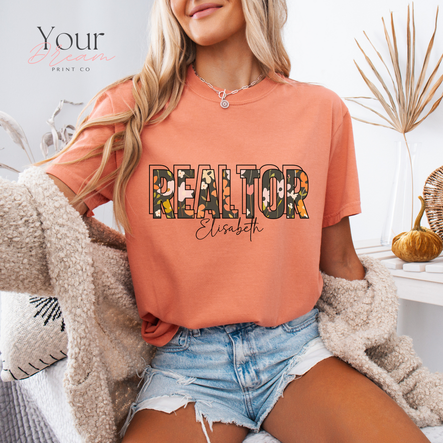 Personalized Realtor Autumn T-Shirt – Fall Leaves Design – Custom Real Estate Agent Tee