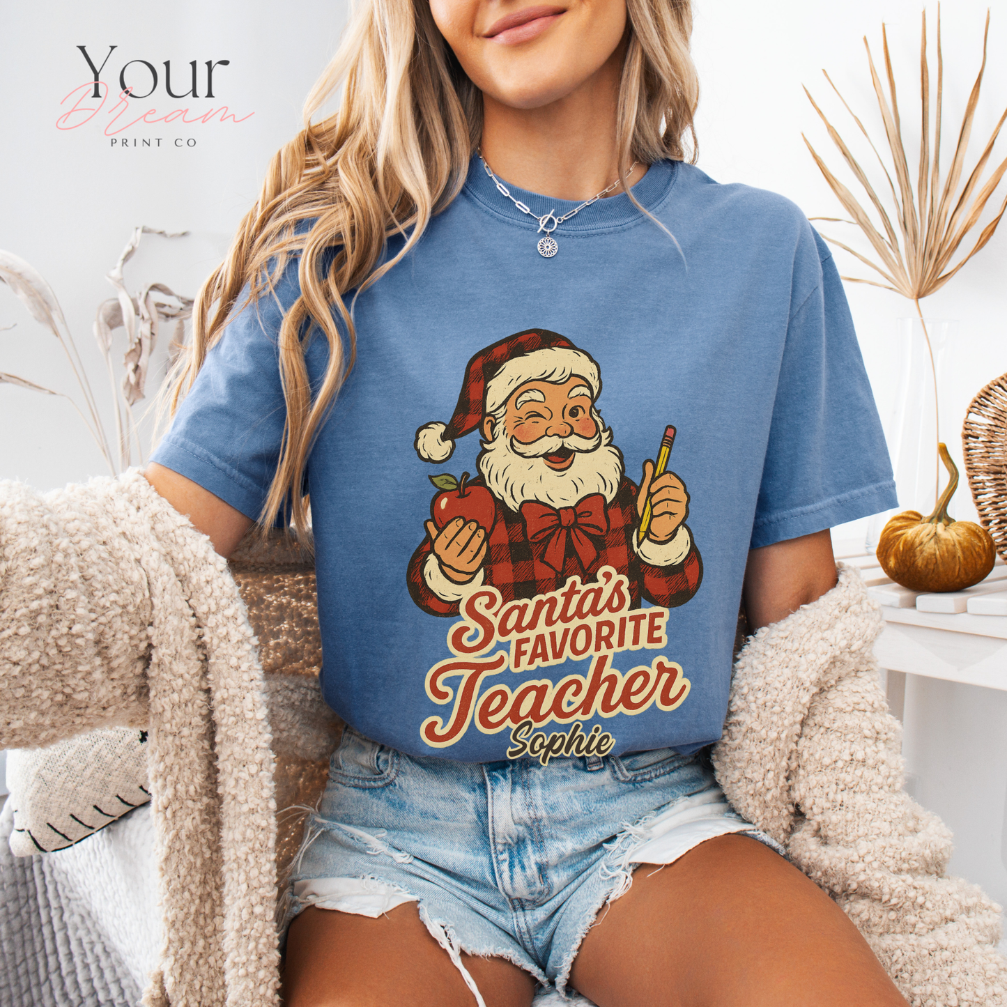 Personalized Santa’s Favorite Teacher Shirt • Custom Name Christmas Teacher Sweatshirt • Holiday Teacher Gift