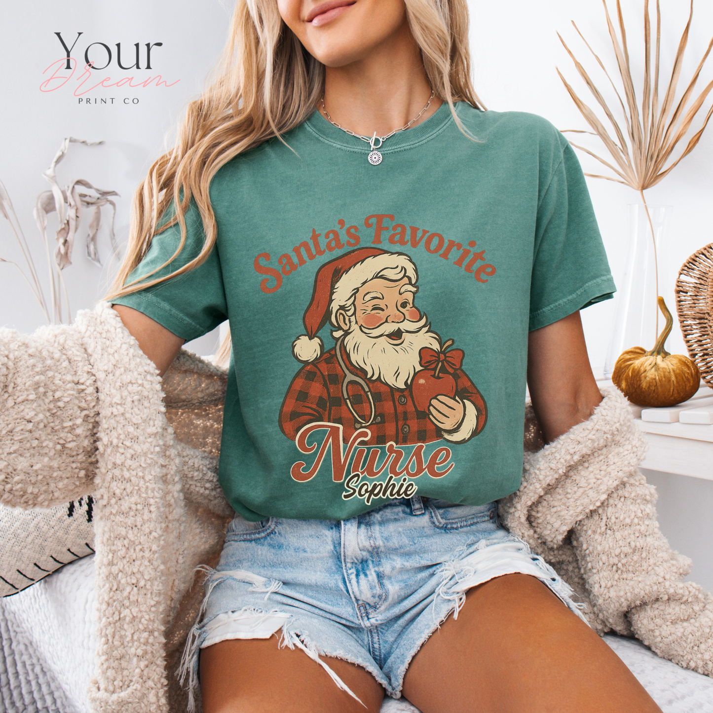Personalized Santa’s Favorite Nurse Shirt • Custom Name Christmas Nurse Sweatshirt • Holiday Nurse Gift