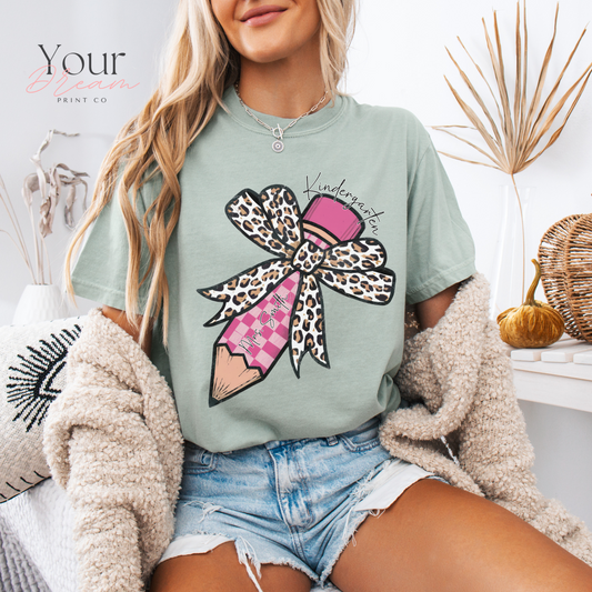 Kindergarten Teacher T-Shirt with Coquette Bow & Pencil Print –  Back to School Tee