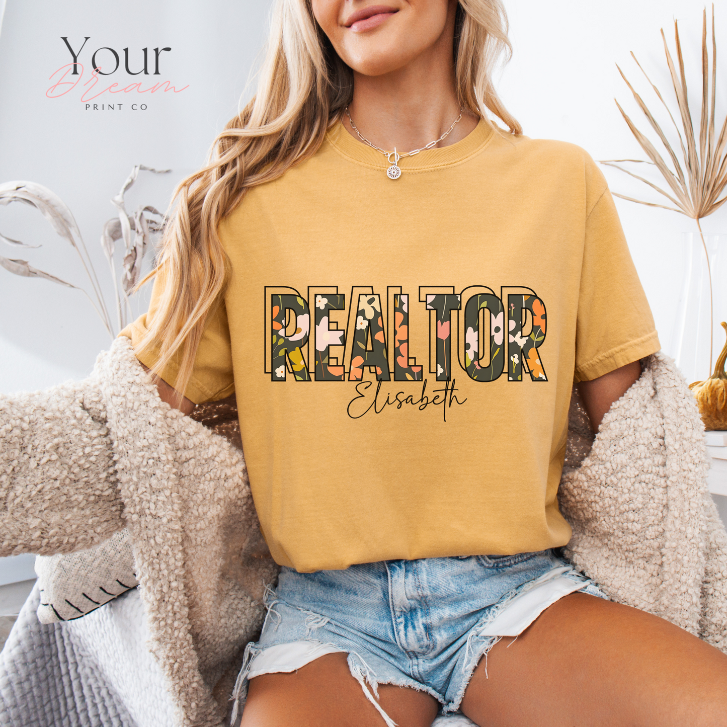 Personalized Realtor Autumn T-Shirt – Fall Leaves Design – Custom Real Estate Agent Tee