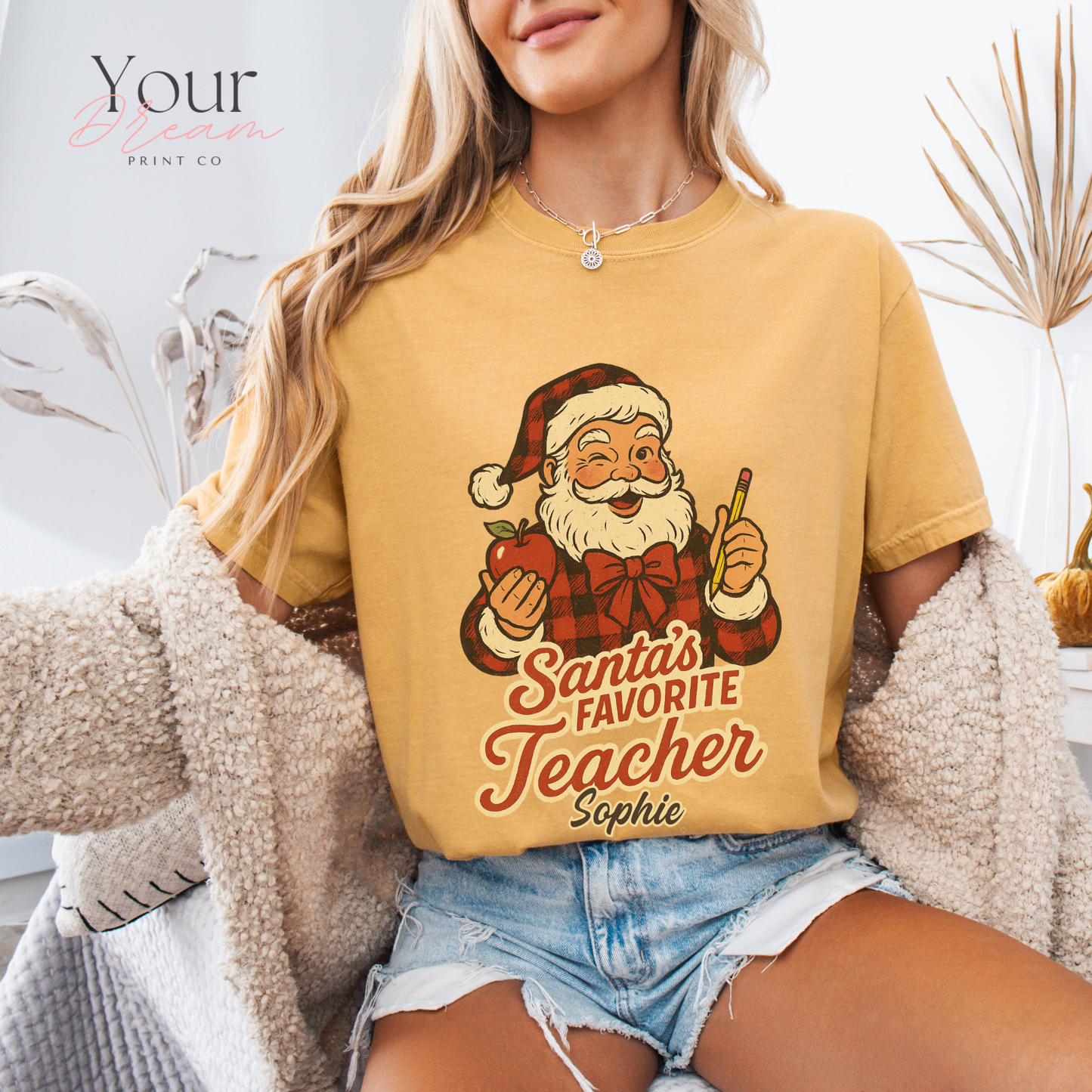 Personalized Santa’s Favorite Teacher Shirt • Custom Name Christmas Teacher Sweatshirt • Holiday Teacher Gift