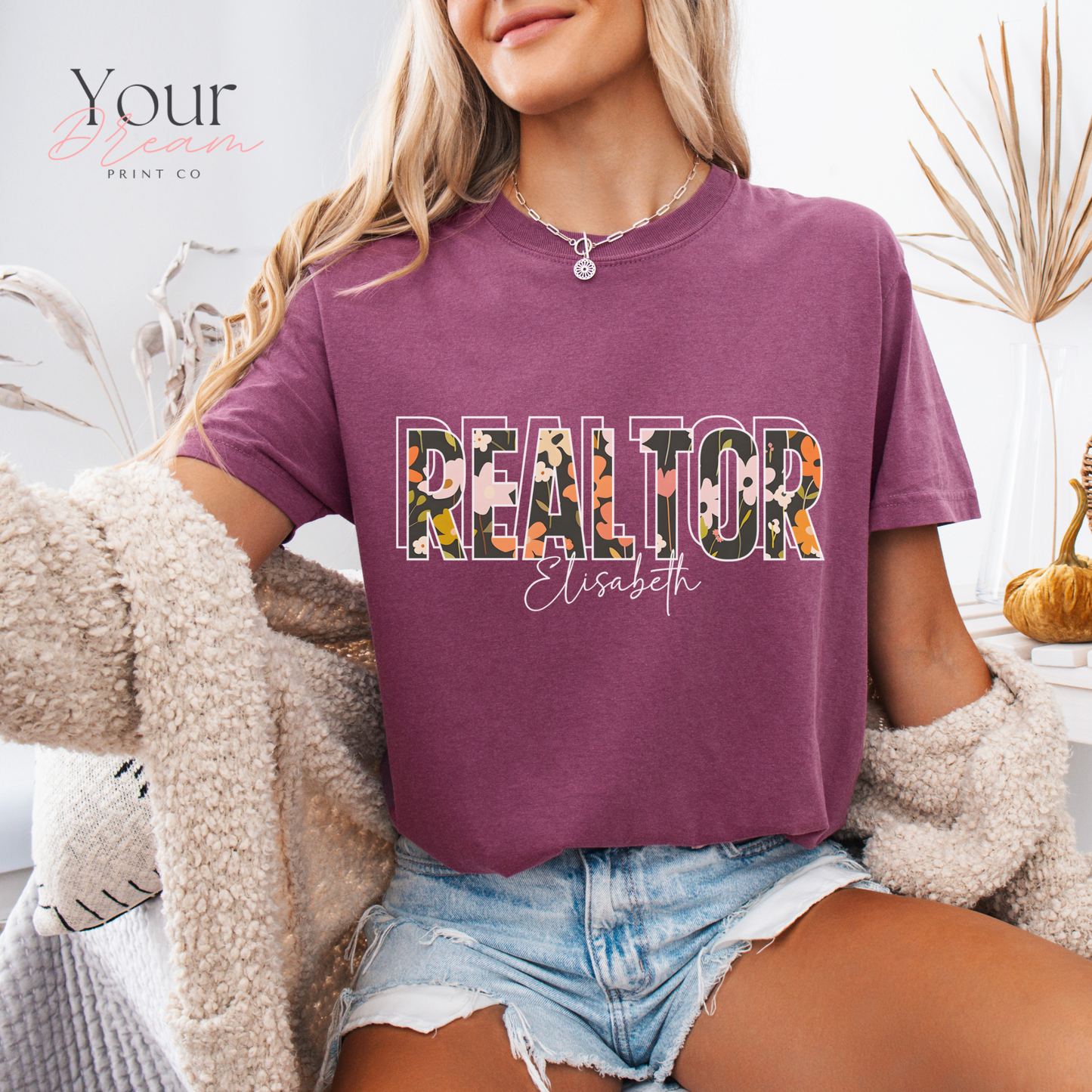 Personalized Realtor Autumn T-Shirt – Fall Leaves Design – Custom Real Estate Agent Tee
