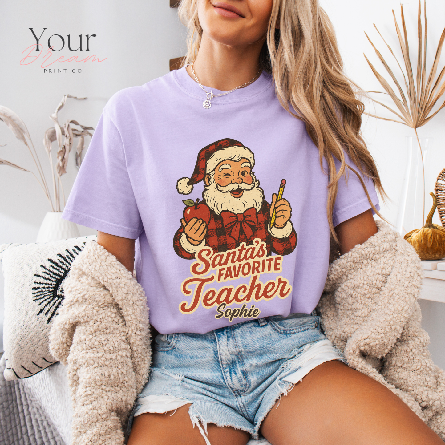 Personalized Santa’s Favorite Teacher Shirt • Custom Name Christmas Teacher Sweatshirt • Holiday Teacher Gift