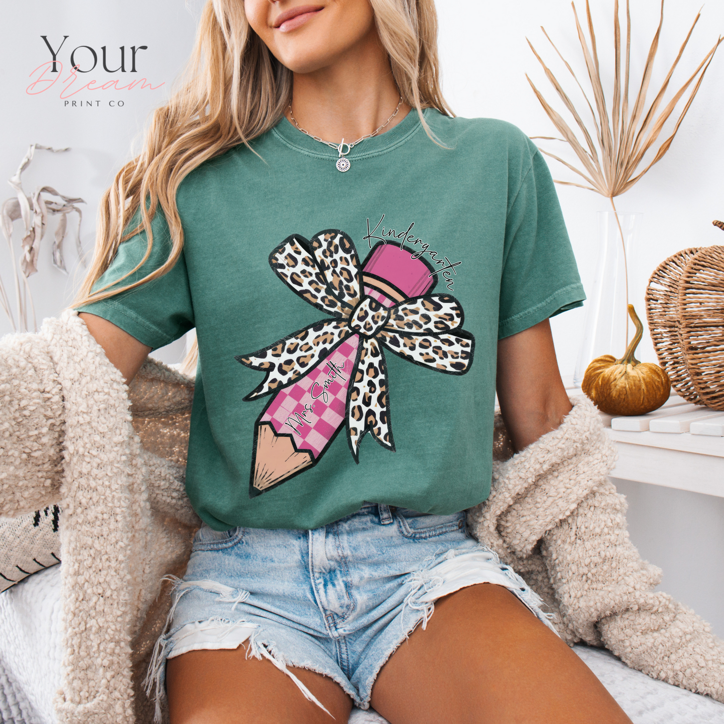 Kindergarten Teacher T-Shirt with Coquette Bow & Pencil Print –  Back to School Tee