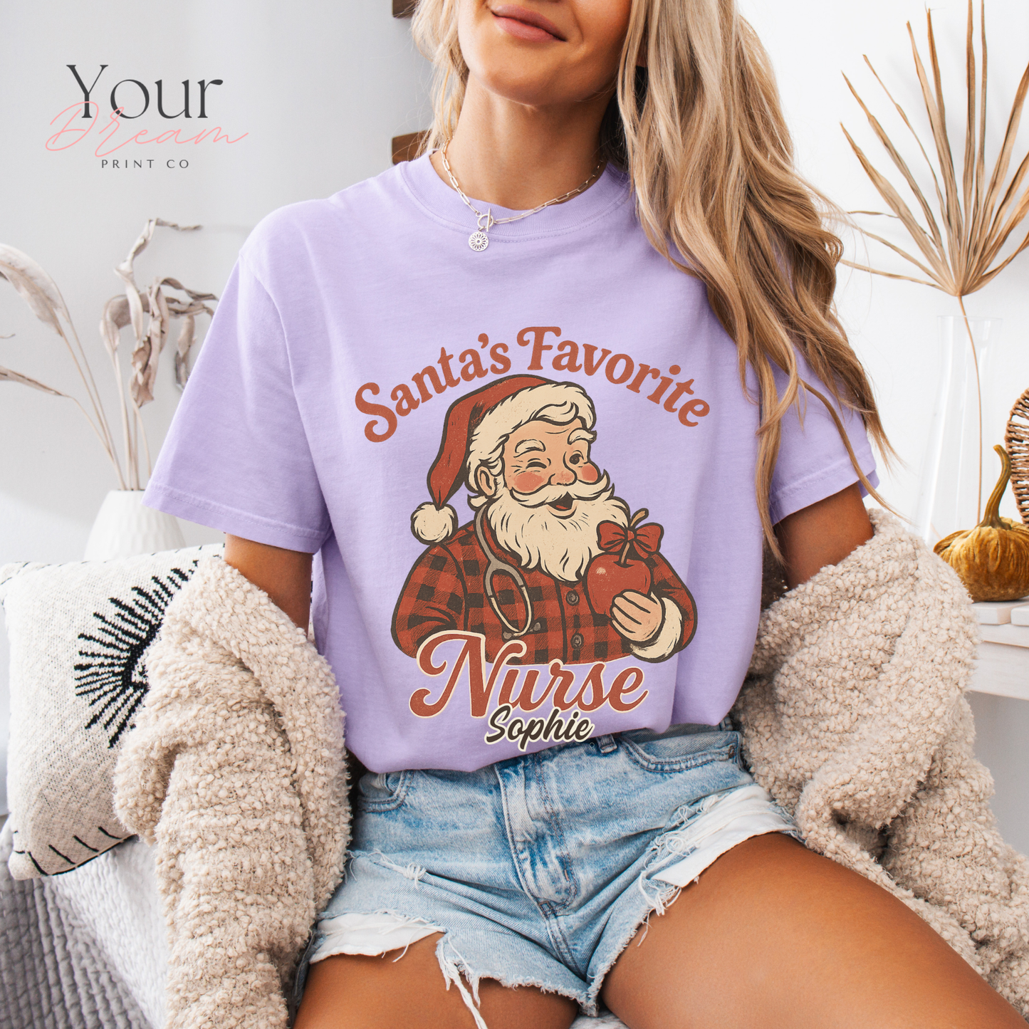 Personalized Santa’s Favorite Nurse Shirt • Custom Name Christmas Nurse Sweatshirt • Holiday Nurse Gift