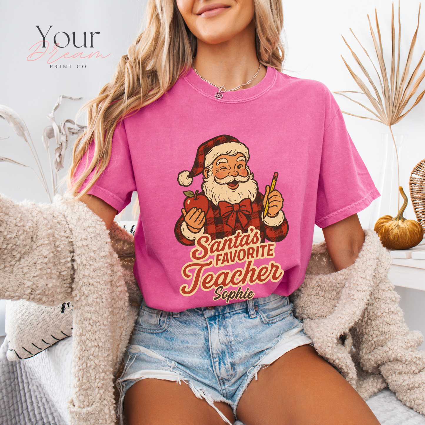 Personalized Santa’s Favorite Teacher Shirt • Custom Name Christmas Teacher Sweatshirt • Holiday Teacher Gift