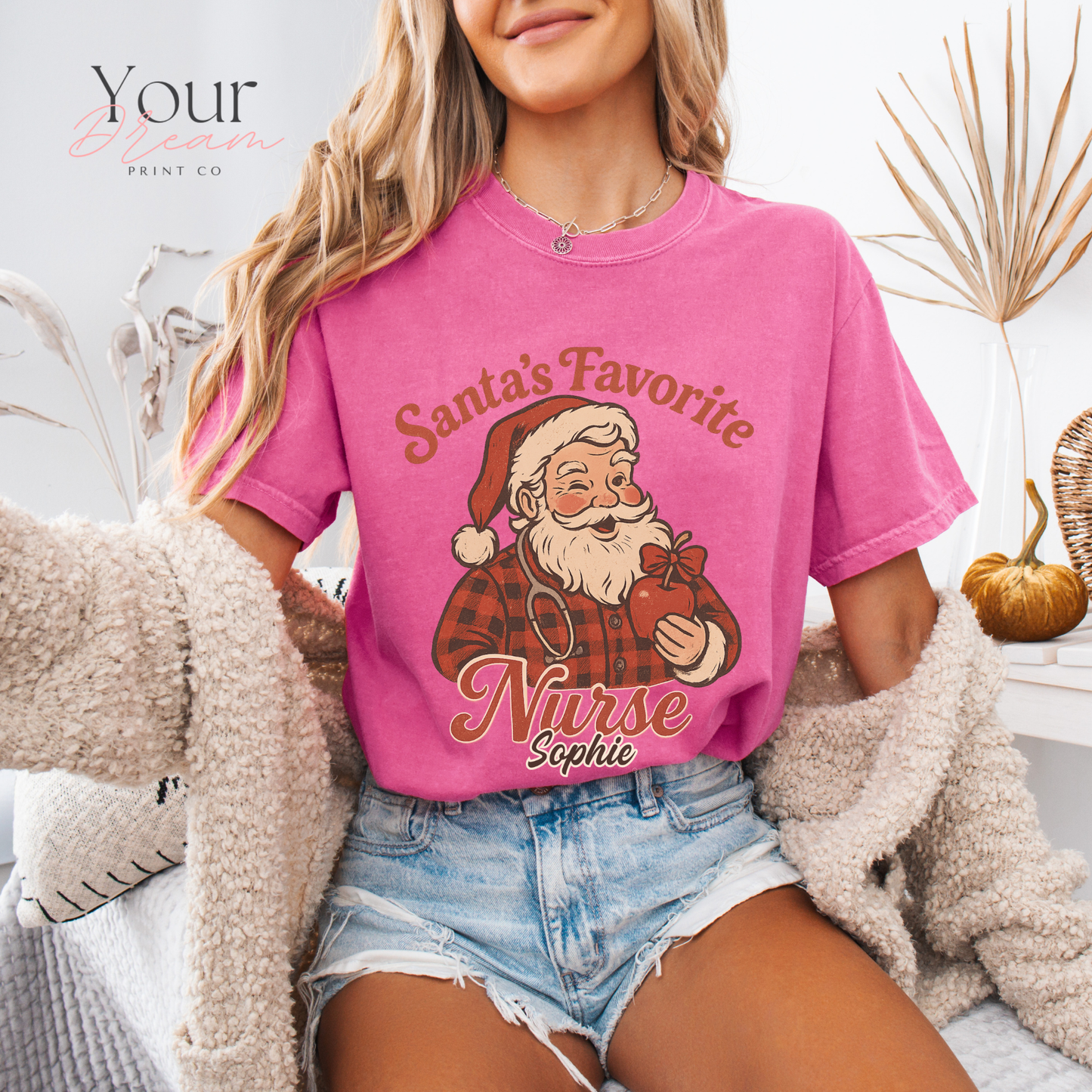 Personalized Santa’s Favorite Nurse Shirt • Custom Name Christmas Nurse Sweatshirt • Holiday Nurse Gift
